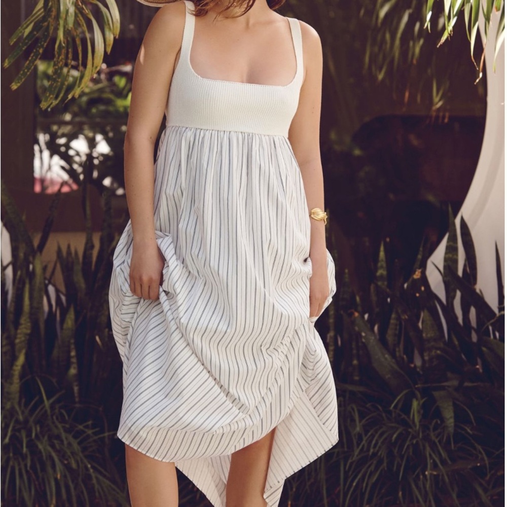 English Factory Sleeveless Square-Neck Twofer Midi Dresss